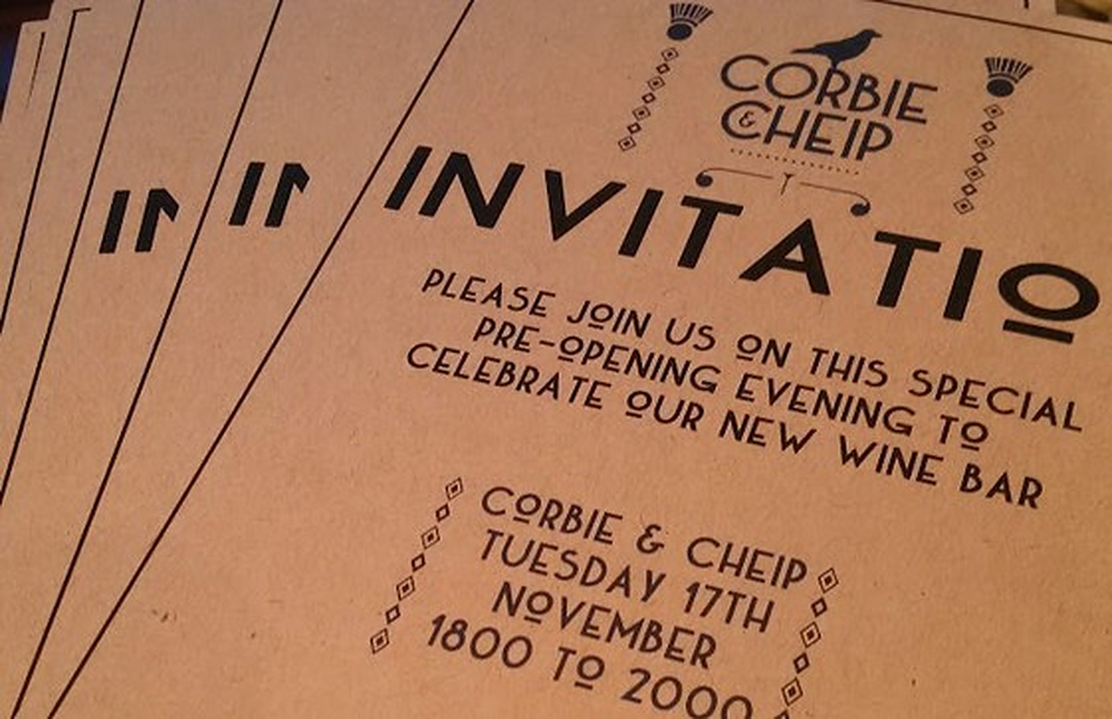 The Corbie & Cheip opening invitation